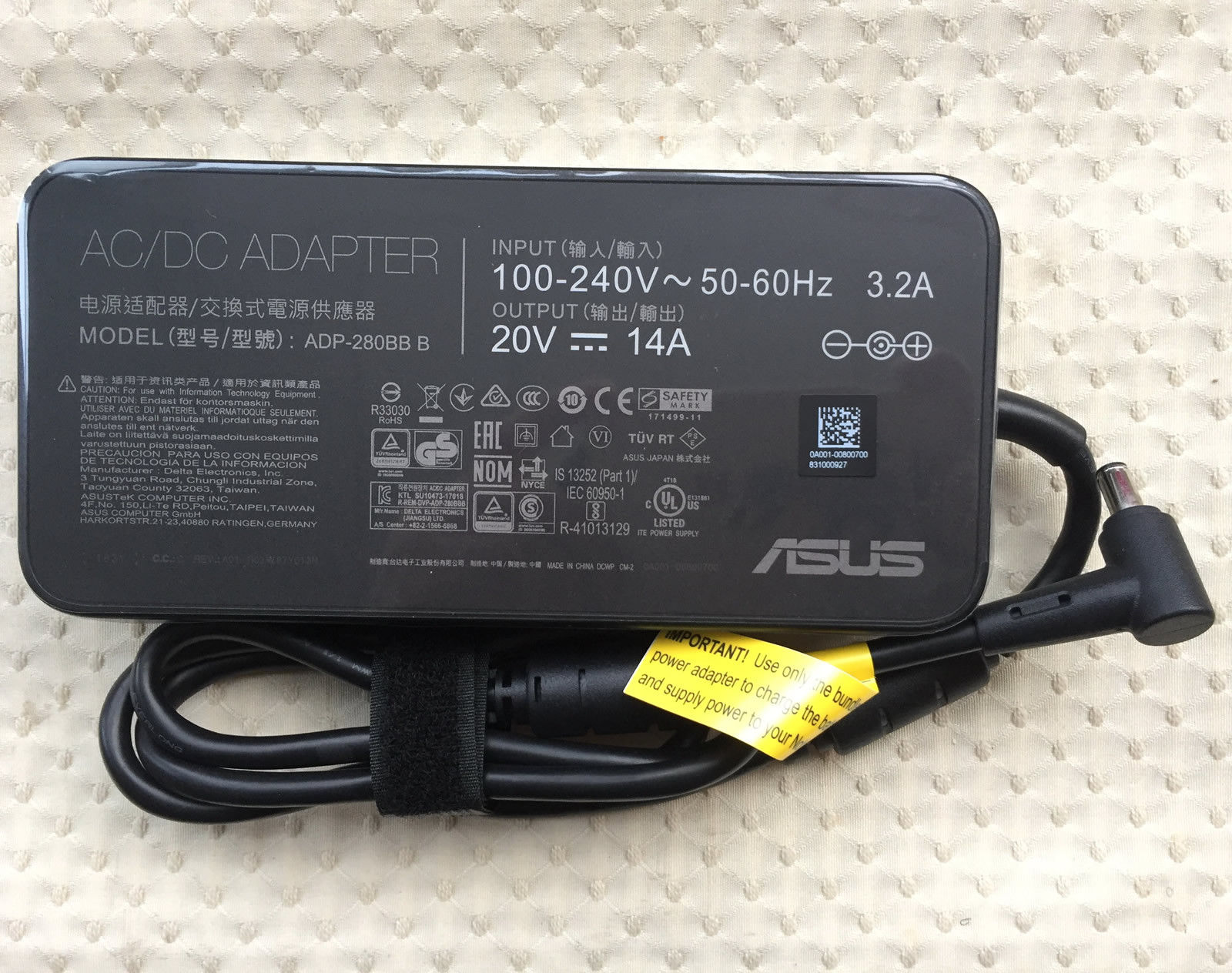 New ASUS ADP-280BB B 20V 14A 280W AC Adapter for MSI GE75 Raider 8SF/RTX2070